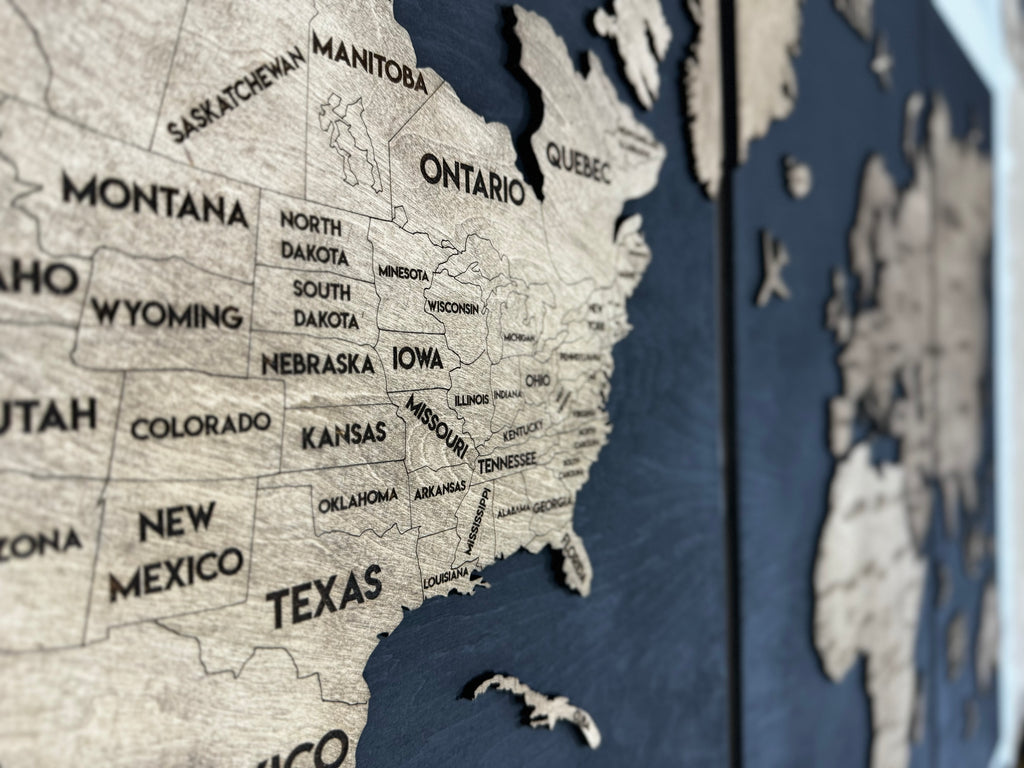 Панно карта світу триптих Black&Nut