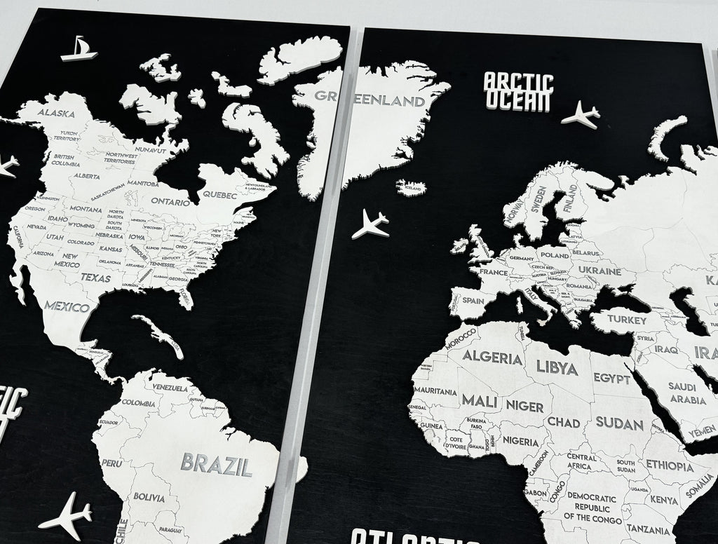 Панно карта світу триптих Black&White