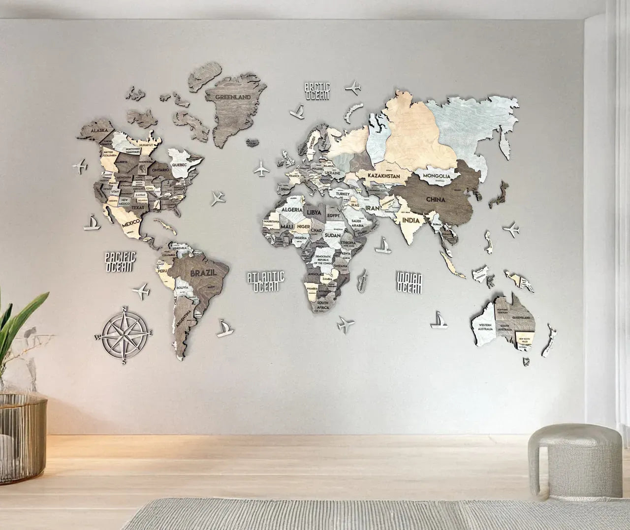 Багатошарова карта світу колір Memory з столицями