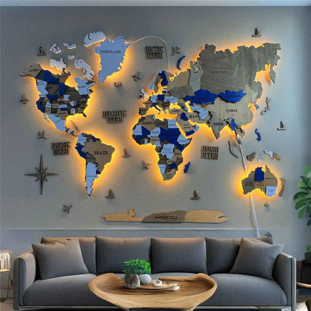 Багатошарова карта світу з підсвіткою колір Blur