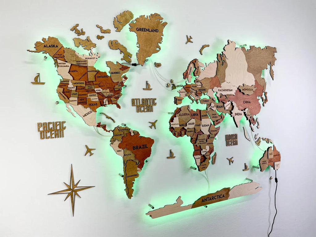 Багатошарова карта світу з підсвіткою RGB колір Memphis