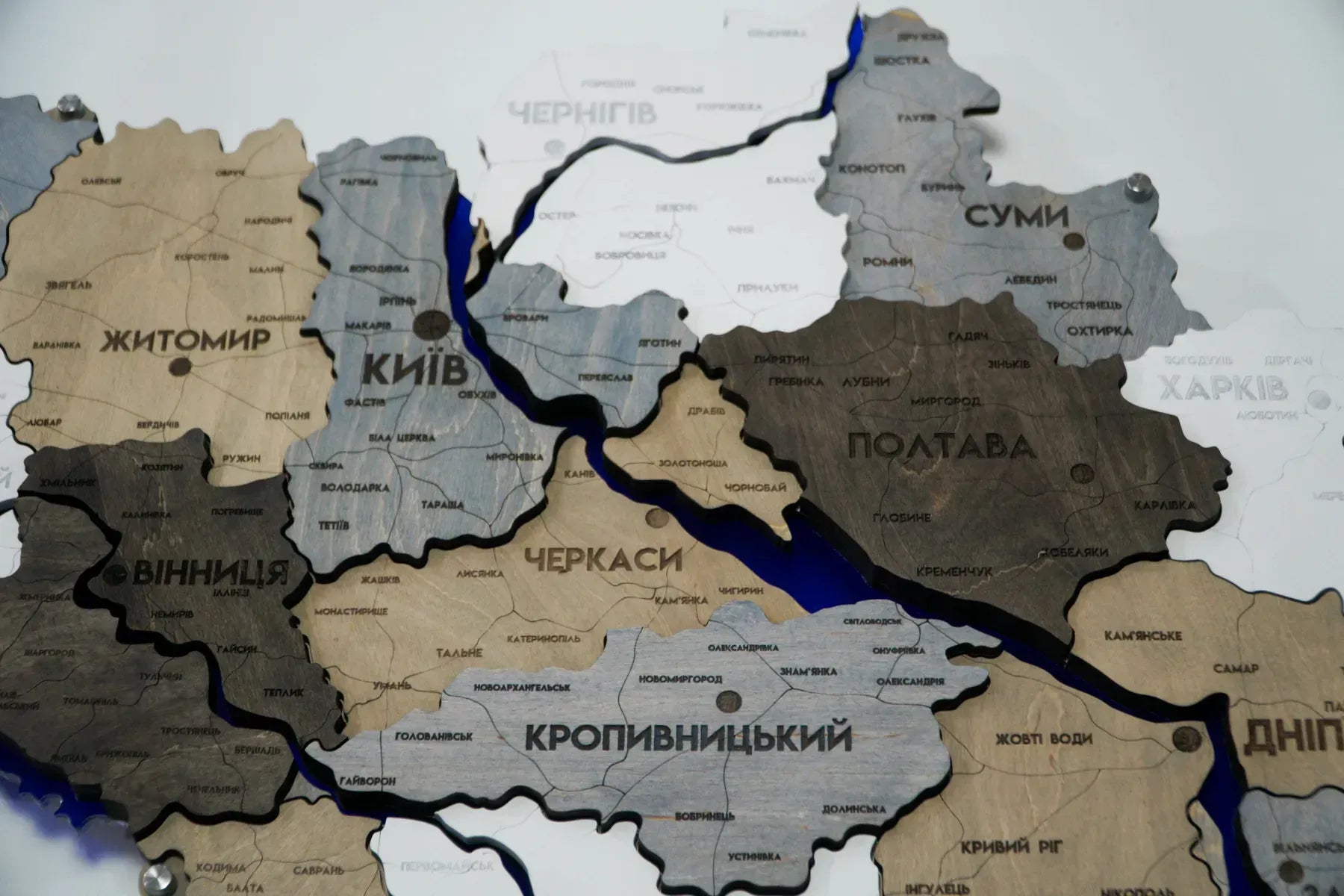 Деталізована карта України 3D з підсвіткою річок колір Loft