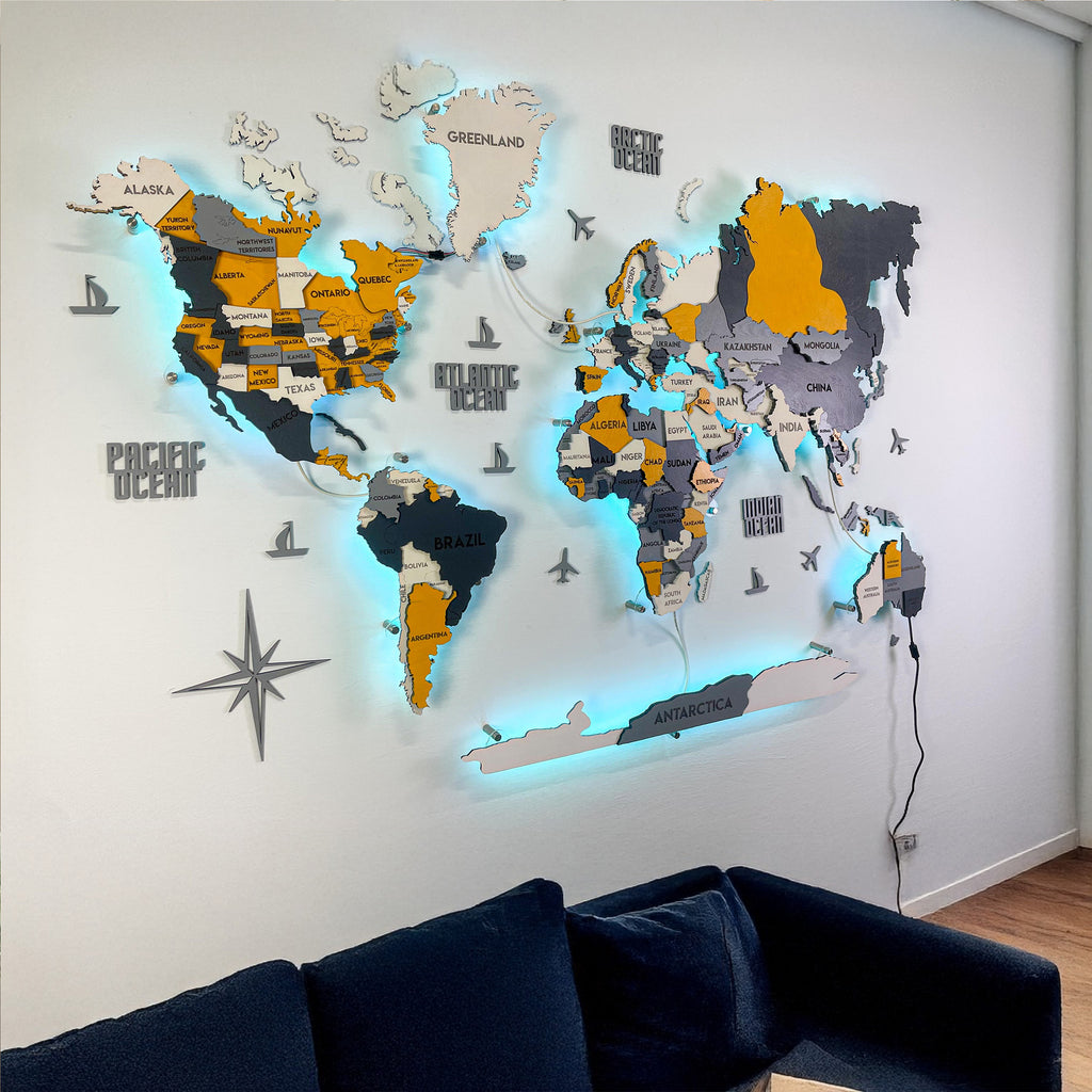 Багатошарова карта світу з підсвіткою RGB колір Urban