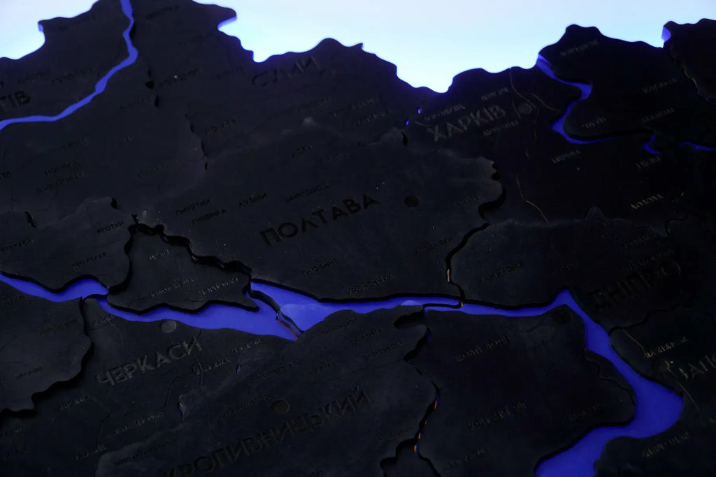 Карта України багатошарова 3D з підсвіткою колір Nero