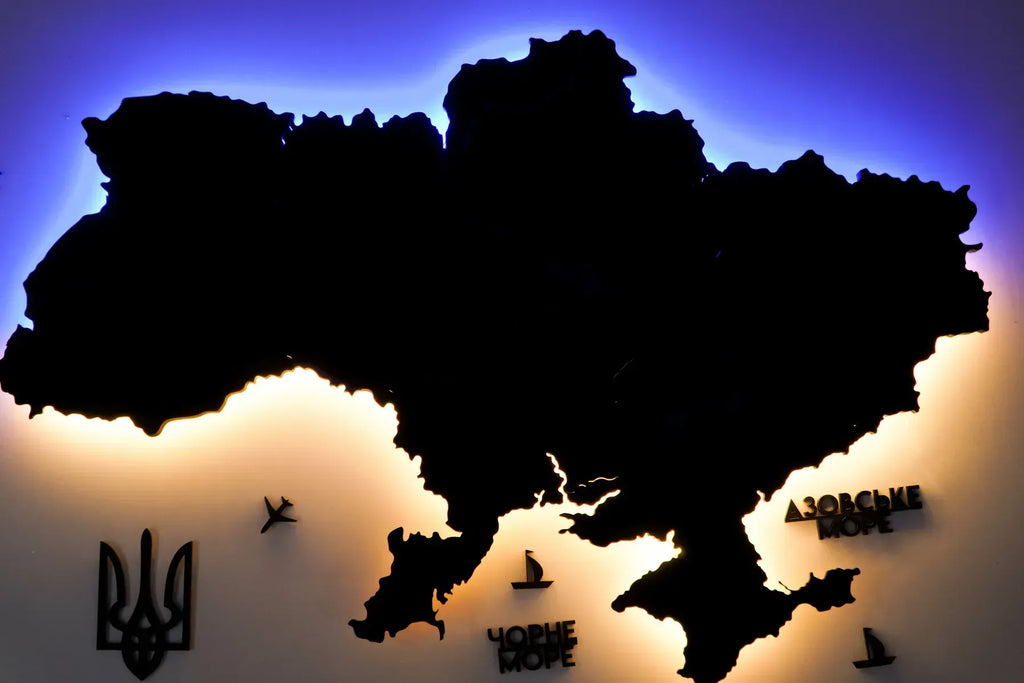 Карта України багатошарова 3D з підсвіткою колір Nero