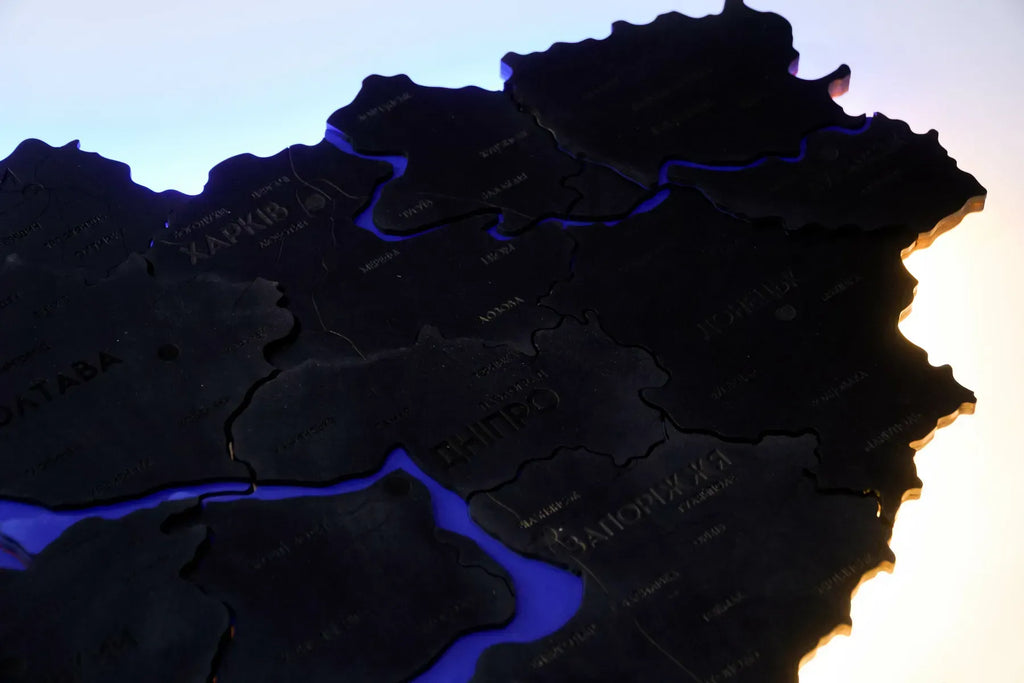Карта України багатошарова 3D з підсвіткою колір Nero