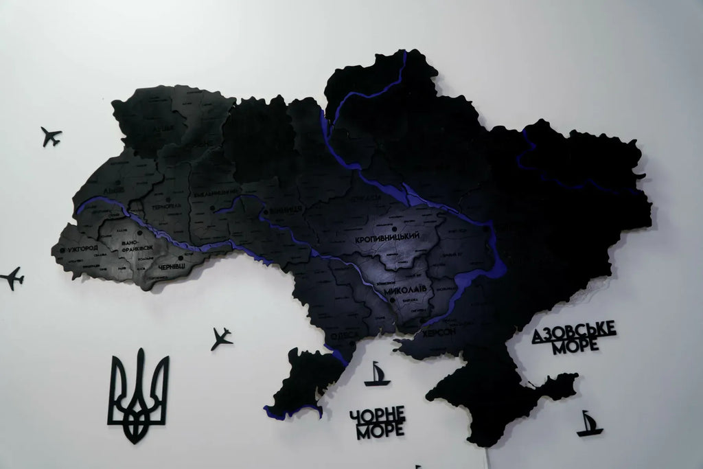 Карта України багатошарова 3D з підсвіткою колір Nero