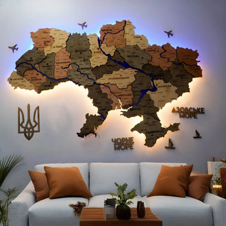 Карта України багатошарова 3D з підсвіткою колір Warm