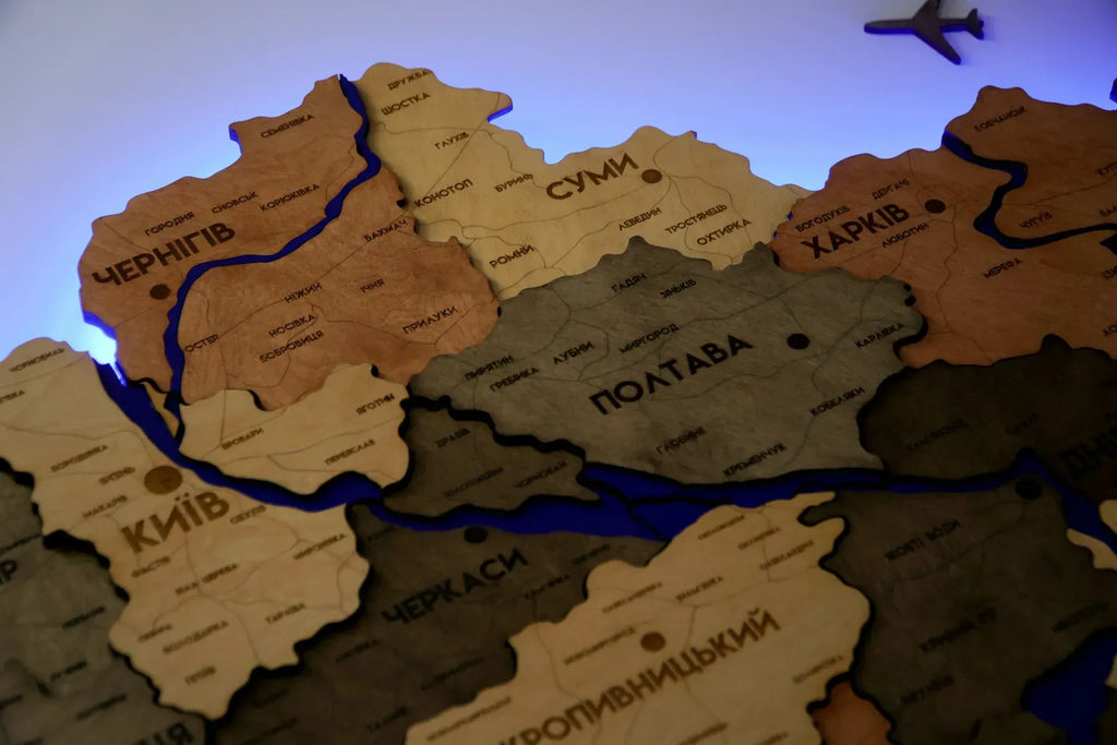 Карта України багатошарова 3D з підсвіткою колір Warm