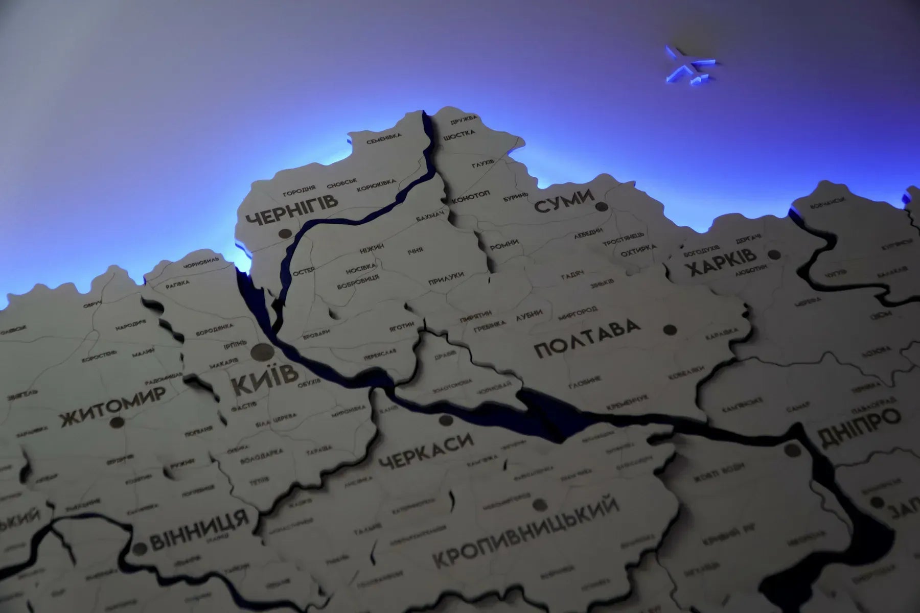 Карта України багатошарова 3D з підсвіткою колір White