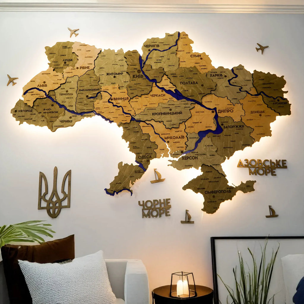 Карта України багатошарова 3D з підсвіткою колір Light Tree