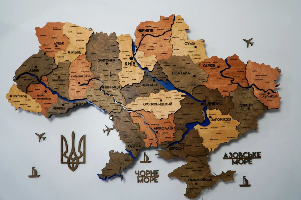 Карта України з підсвіткою річок та по контуру колір Warm river