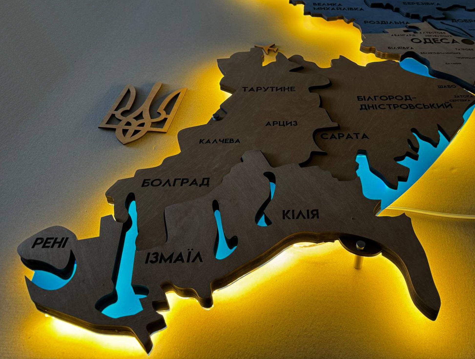 Багатошарова карта Одеської області, з підсвіткою річок та лиманів, колір Flag 2