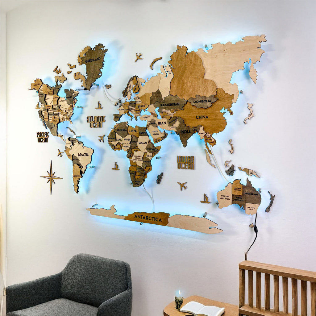 Багатошарова карта світу з підсвіткою RGB колір Wander