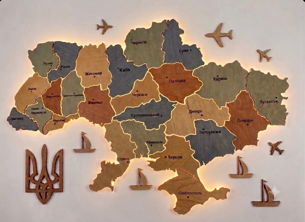 Карта України на акрилі з підсвіткою між областями колір Tetrada