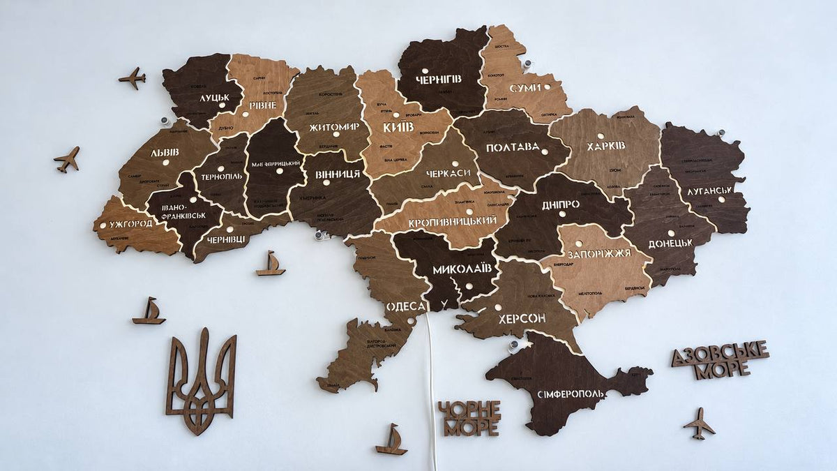 Карта України на акрилі з підсвіткою між областями колір Elis