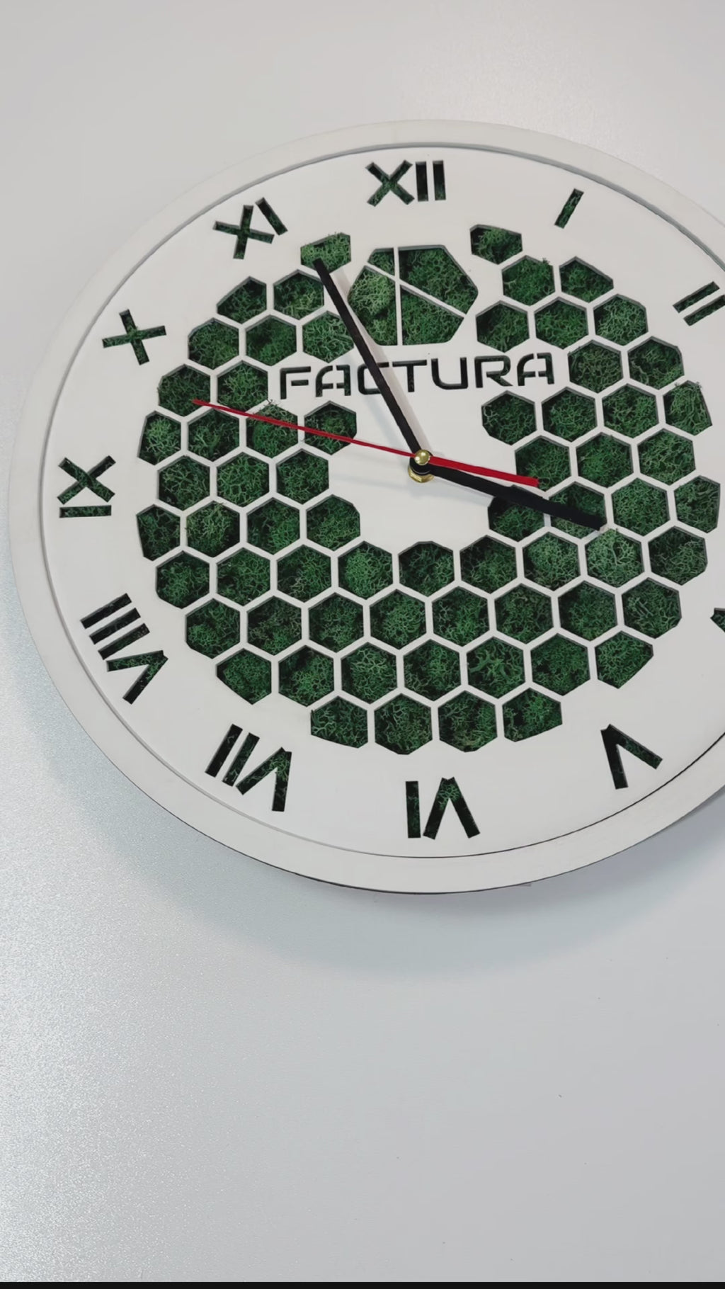 Настінний годинник з натуральним мохом HoneyComb White